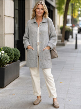 Cocogio Cardigan Women’s XL Italy Collared Oversized Lagenlook Minimalist Gray
